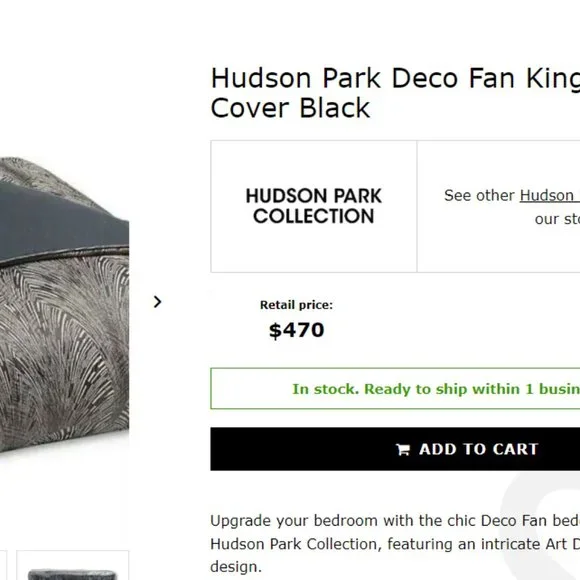 Hudson Park Collection Deco Fan KING Duvet Cover Black - Picture 3 of 12